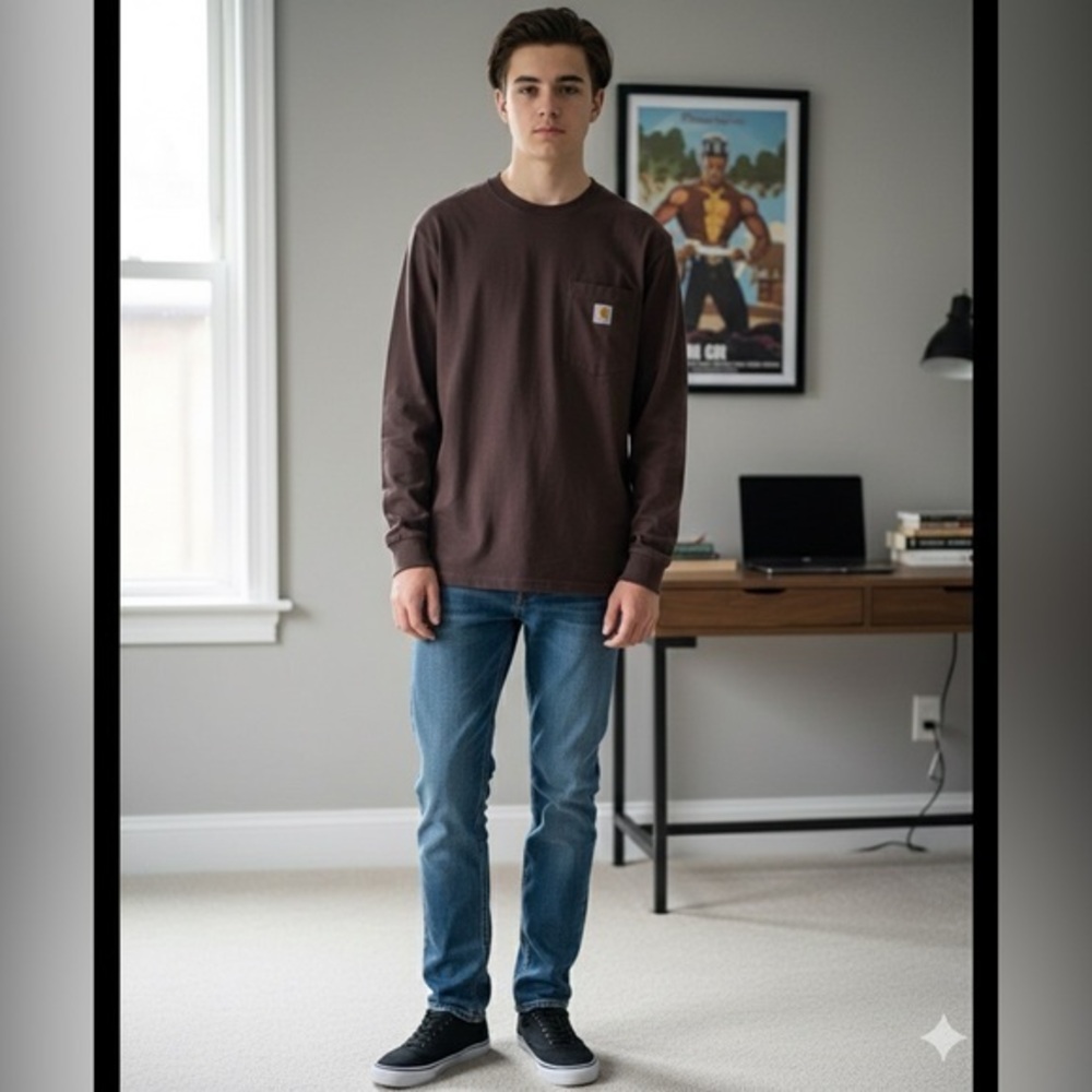 Carhartt Boys XL 16/18 Original Fit Logo Pocket Maroon Long Sleeve Shirt X Large